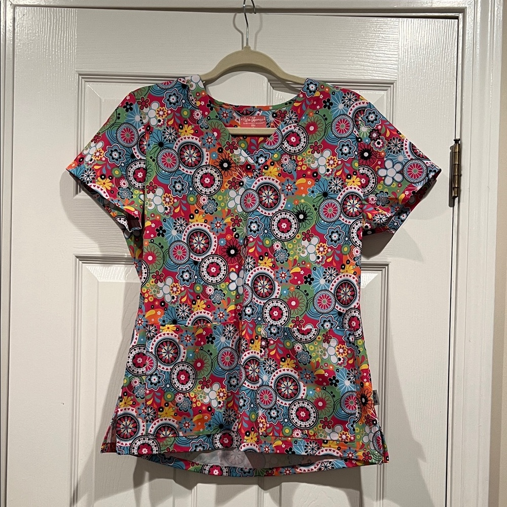 Ava Therese Floral Stretch Scrub Top